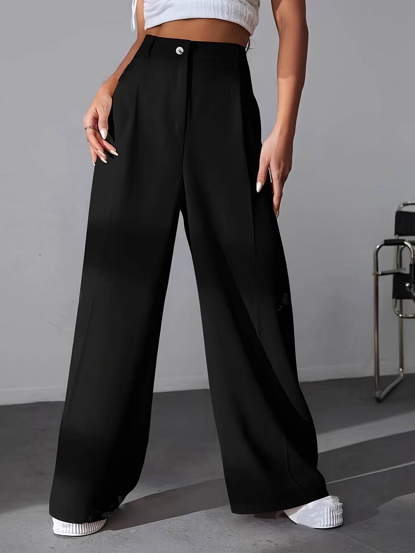 Women's Casual Straight Pants - High Waist Solid Color Trousers - Buy Center US
