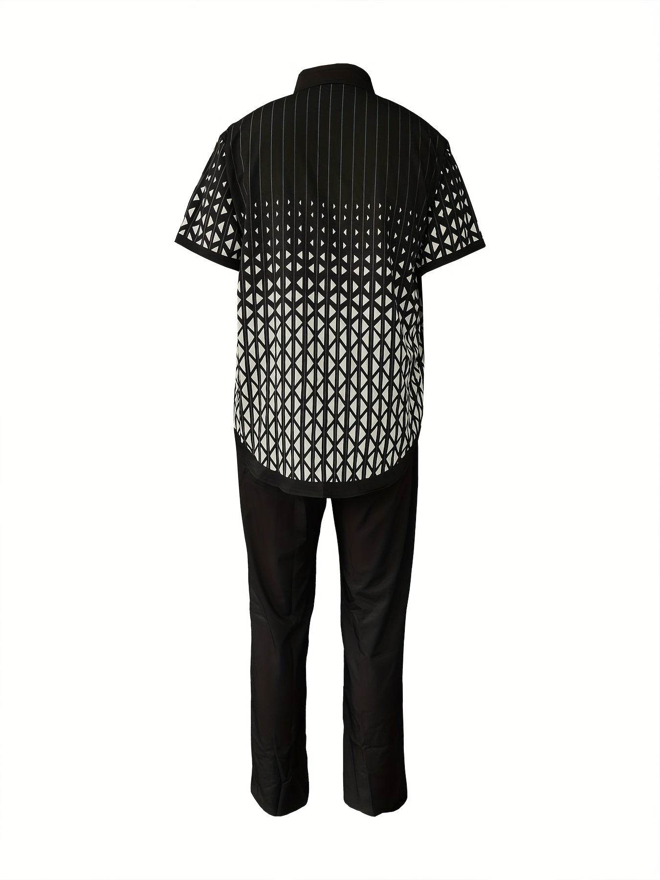 Men's Classic Black and White Suit - Geometric Pattern Casual Set - Buy Center US
