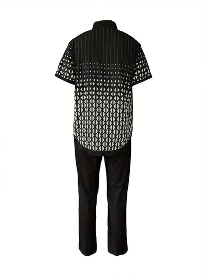 Men's Classic Black and White Suit - Geometric Pattern Casual Set - Buy Center US