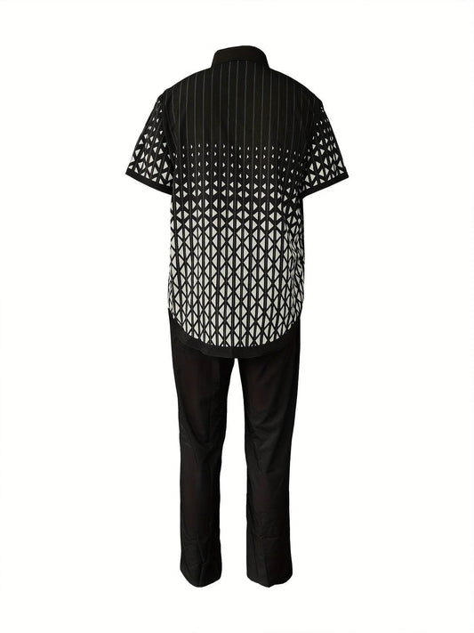 Men's Classic Black and White Suit - Geometric Pattern Casual Set - Buy Center US