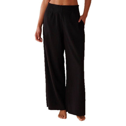 Women's Wide-Leg Mid-Waist Elastic Pants - Loose Fit Fashion Trousers - Buy Center US