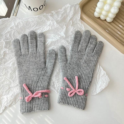 Cozy Autumn & Winter Bow Finger Gloves - Warm Acrylic, Cute Styles - Buy Center US
