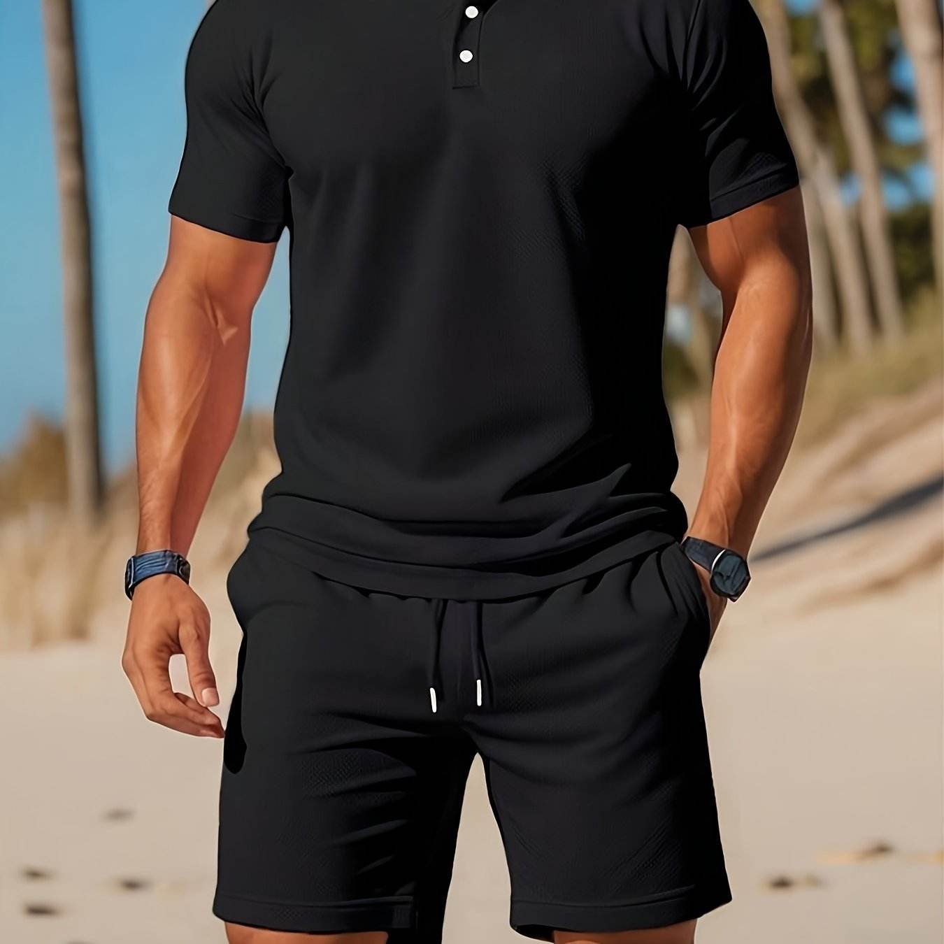 Men's Casual Two-Piece Set - Stylish Cardigan Top & Short Pants for Summer - Buy Center US