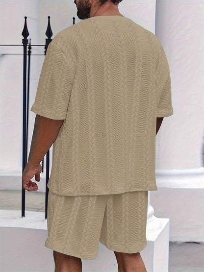 2025 Summer Braided Casual Sports Suit for Men - Polyester, Regular Fit - Buy Center US