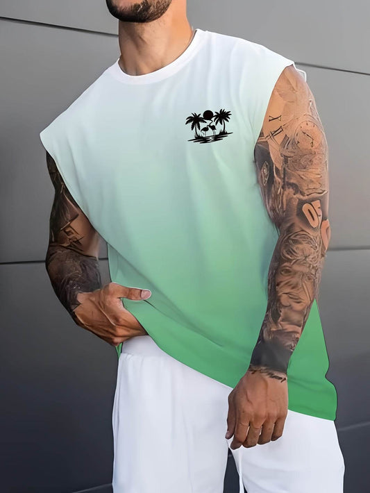 Men's 3D Palm Tree Graphic Tank Top - Breathable & Casual for Summer Fitness - Buy Center US
