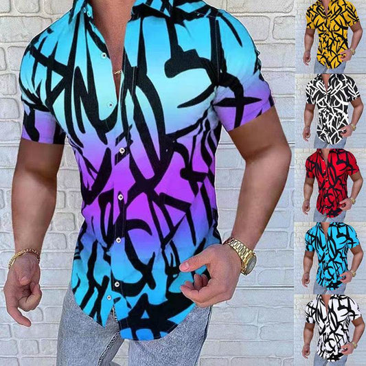 Casual Loose Men's Shirt - European American Style with Lapel Print - Buy Center US