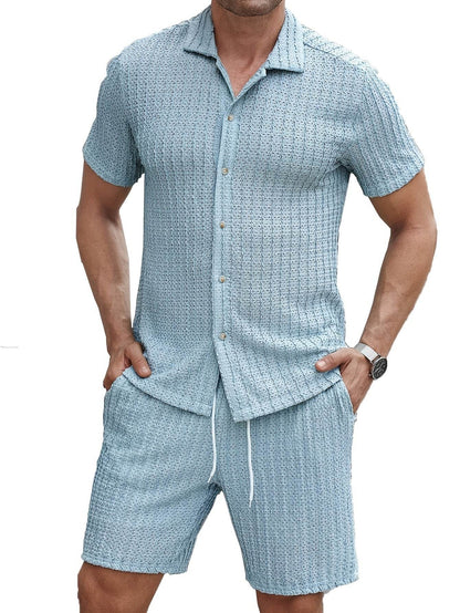 Men's Summer Casual Short Sleeve Outfit - Breathable Knit Sportswear Set - Buy Center US