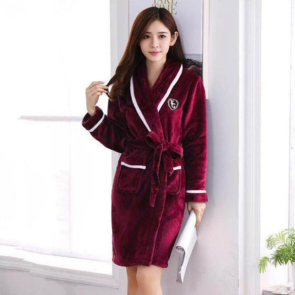 Buycenter Elegant Winter Flannel Robe Gown - Comfortable Casual Sleepwear - Buy Center US
