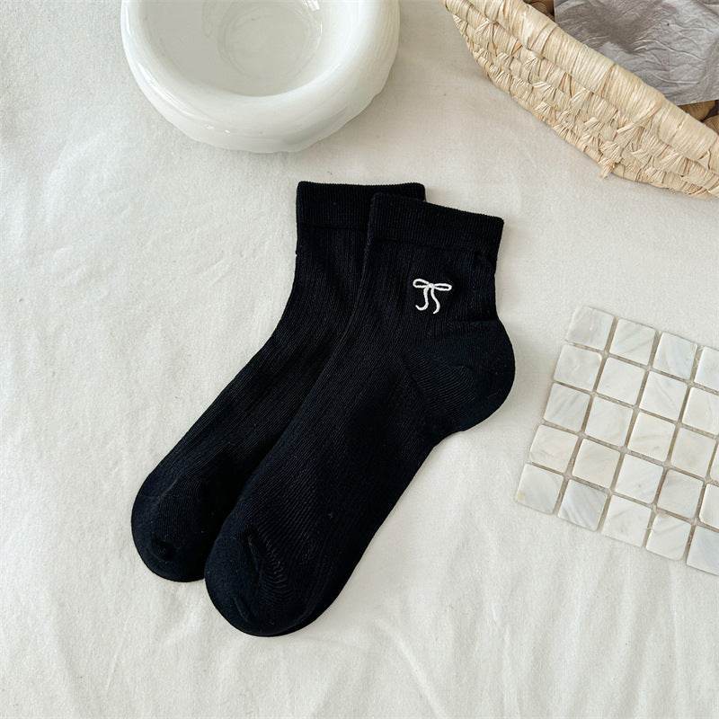Bow Embroidered Short Socks - Cotton, Stylish for All Seasons - Buy Center US
