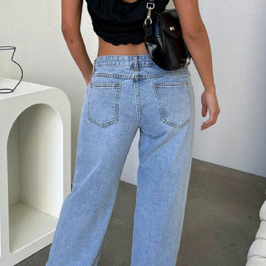 Light Blue Wide Leg Casual Pants - High Waist Women's Denim Trousers - Buy Center US