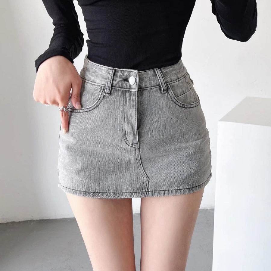 Sheath Ultra Short Denim Skirted Leggings - Trendy High Waist Styles - Buy Center US
