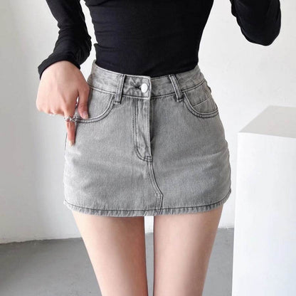 Sheath Ultra Short Denim Skirted Leggings - Trendy High Waist Styles - Buy Center US
