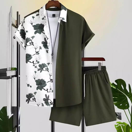 Buycenter Men’s Black and White Striped Hawaiian Shirt Set - Casual Summer Wear - Buy Center US