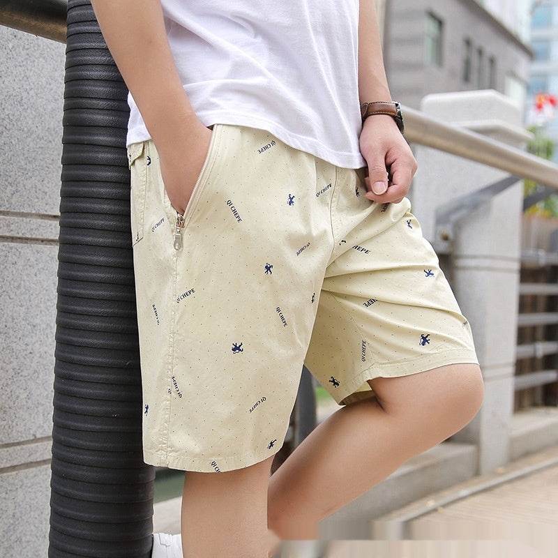 Buycenter Men's Summer Loose Shorts - Mid Waist, Cotton, Khaki & Blue - Buy Center US