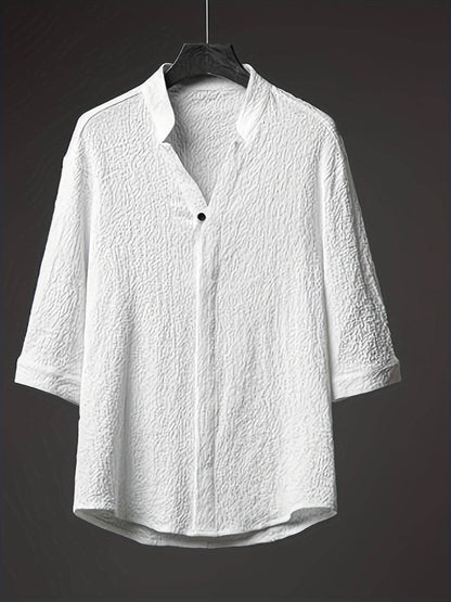 Men's Casual Summer Shirt - Solid Color, Loose Fit with Button Detail - Buy Center US