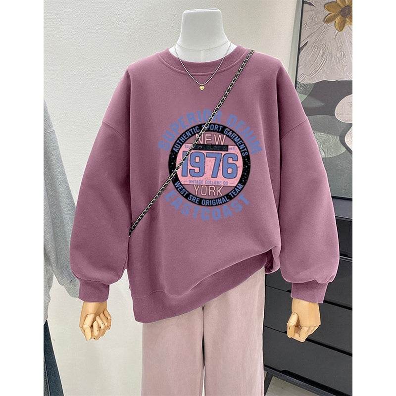 Retro Loose Round Neck Hoodie for Women - Cartoon Print, Long Sleeve - Buy Center US