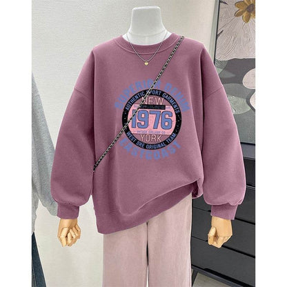 Retro Loose Round Neck Hoodie for Women - Cartoon Print, Long Sleeve - Buy Center US