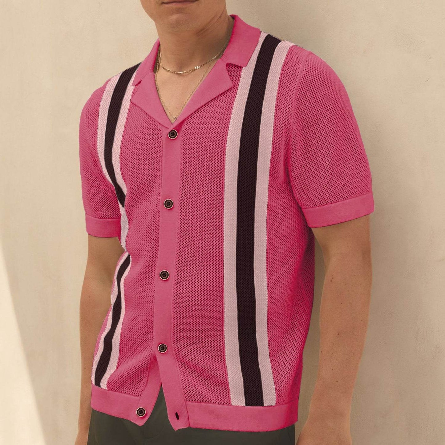 Men's Casual Cuban Collar Short Sleeve Knitted Cardigan - Summer Style - Buy Center US