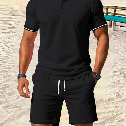 Men's Casual Short Sleeve Shirt & Drawstring Shorts Set - Summer Fashion - Buy Center US