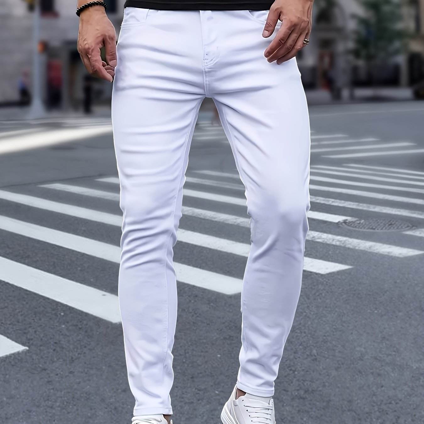 High Street Pure White Jeans for Men - Stylish and Versatile Skinny Fit - Buy Center US
