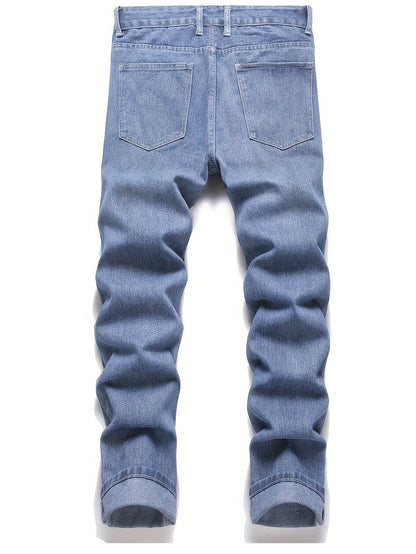 Men's Loose Fit Light Blue Jeans - Non-Stretch Cotton Blend Comfort - Buy Center US