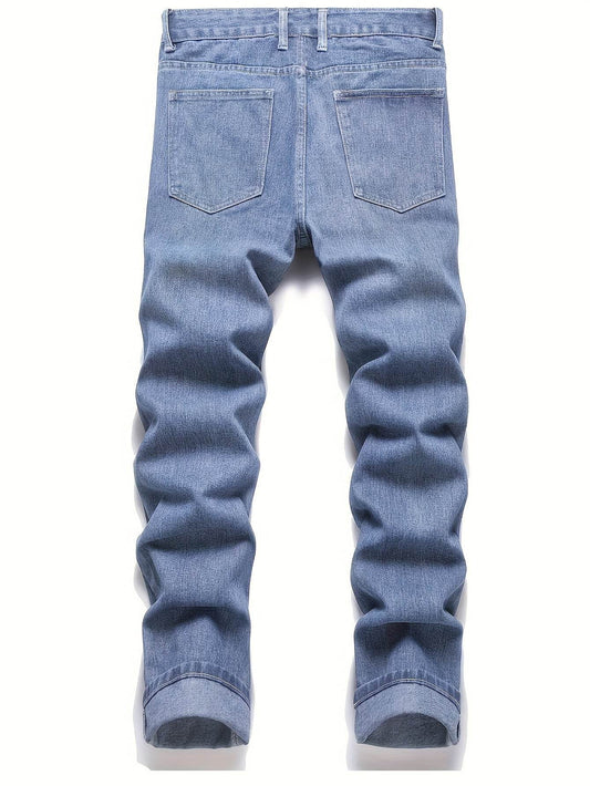 Men's Loose Fit Light Blue Jeans - Non-Stretch Cotton Blend Comfort - Buy Center US