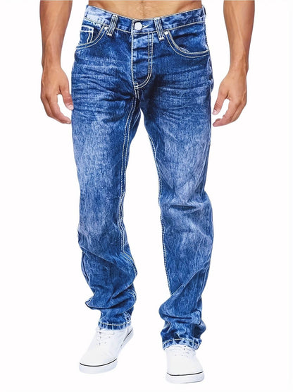 Men’s All-Season Solid Color Washed Denim Jeans - Slight Stretch Fit - Buy Center US