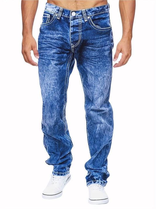 Men’s All-Season Solid Color Washed Denim Jeans - Slight Stretch Fit - Buy Center US