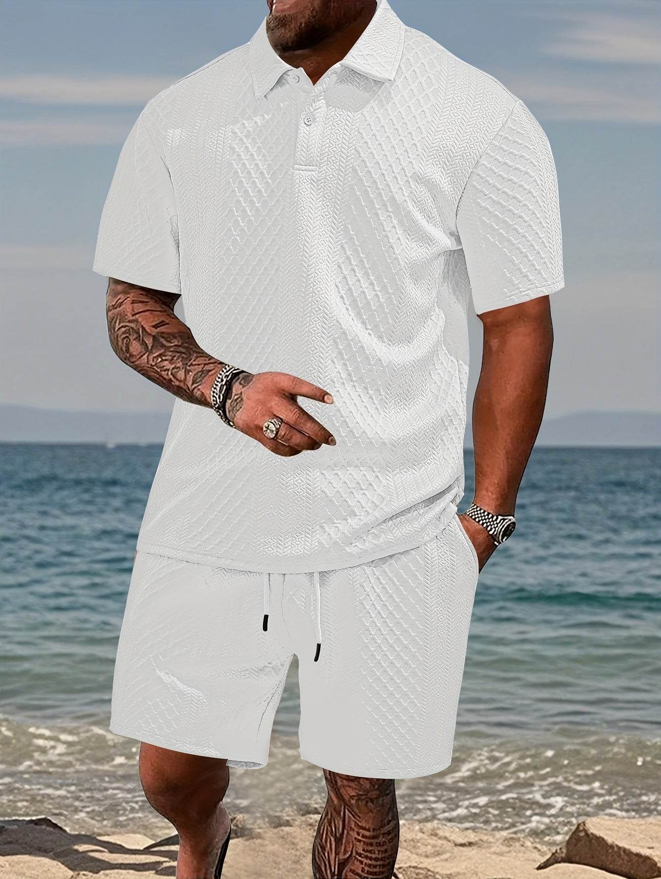 Men's Summer Jacquard Two-Piece Set - Casual Short Sleeve Sports Outfit - Buy Center US