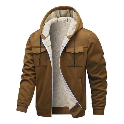 Buycenter Fleece-Lined Leisure Coat - Korean Style Hooded Cardigan - Buy Center US