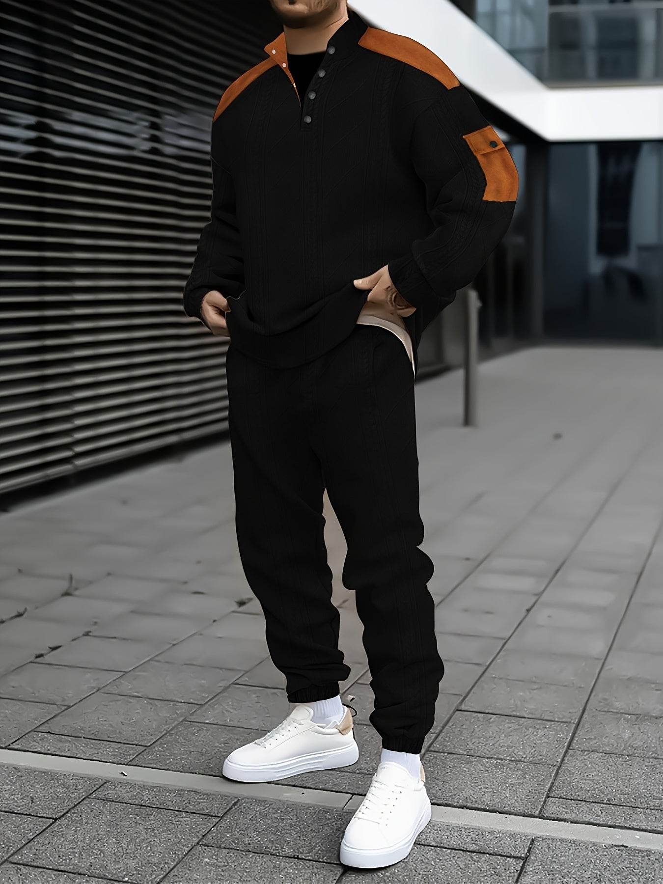 Men's Casual Sports Suit - Color Block Design, Comfortable & Breathable Fabric - Buy Center US