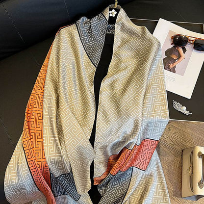 Elegant Women's Silk Scarf - Sun Protection, Plaid Design, 180x90cm - Buy Center US