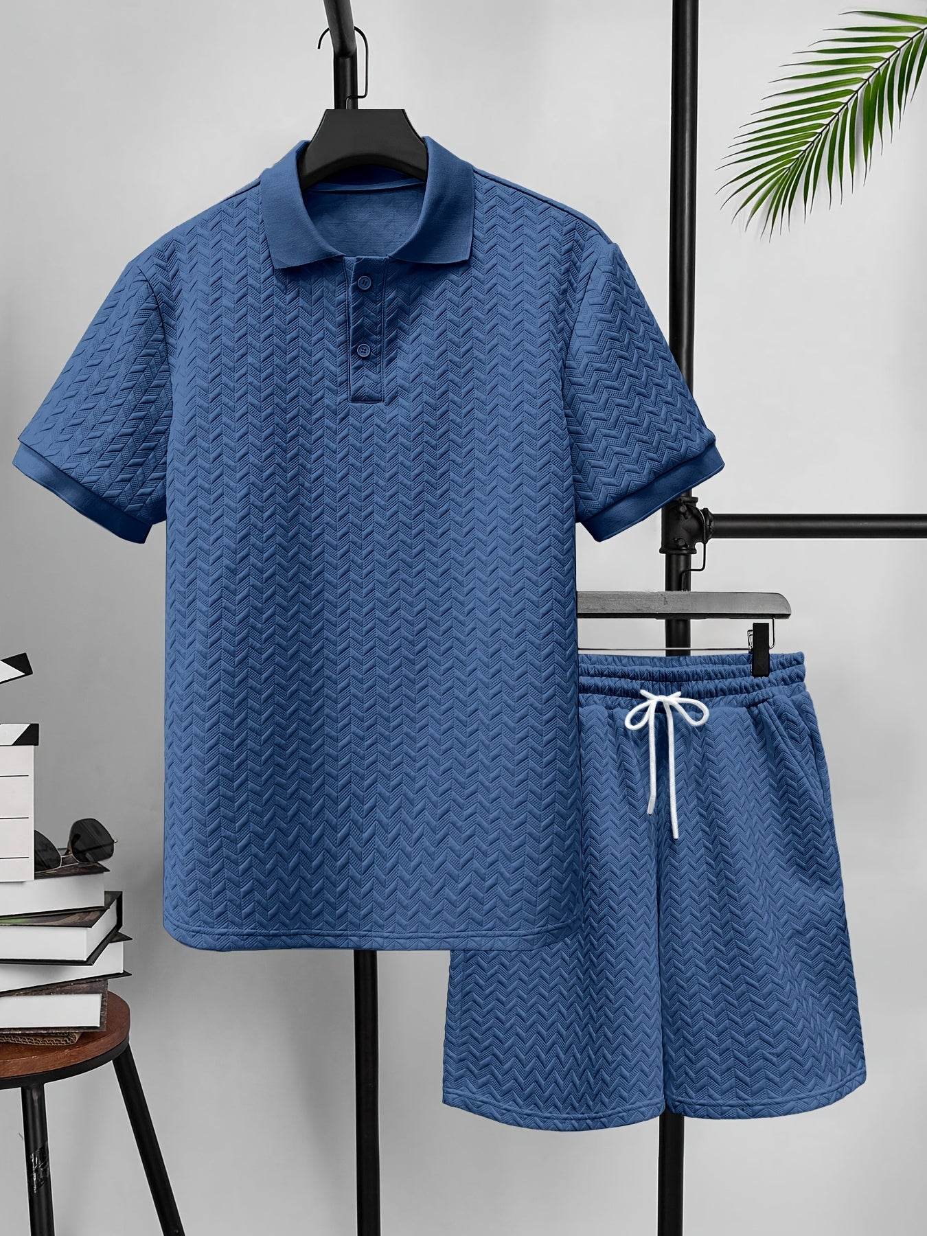 Men's Summer 2-Piece Set - Solid Color Polo T-Shirt & Shorts - Buy Center US