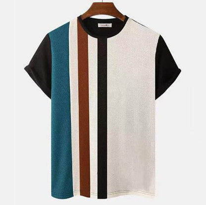 Striped 3D Printed Short Sleeve Mesh Top - Loose Fit, Antibacterial Style - Buy Center US