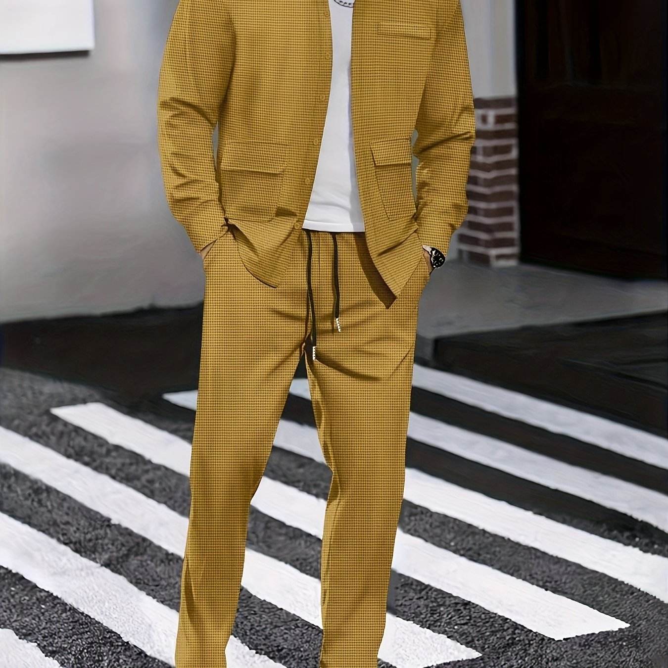Men's Versatile Long-Sleeve Shirt & Jogger Set - 8 Shades for Every Occasion - Buy Center US