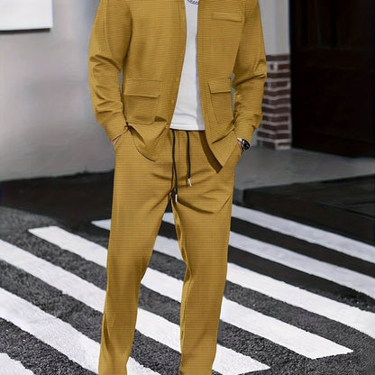 Men's Versatile Long-Sleeve Shirt & Jogger Set - 8 Shades for Every Occasion - Buy Center US