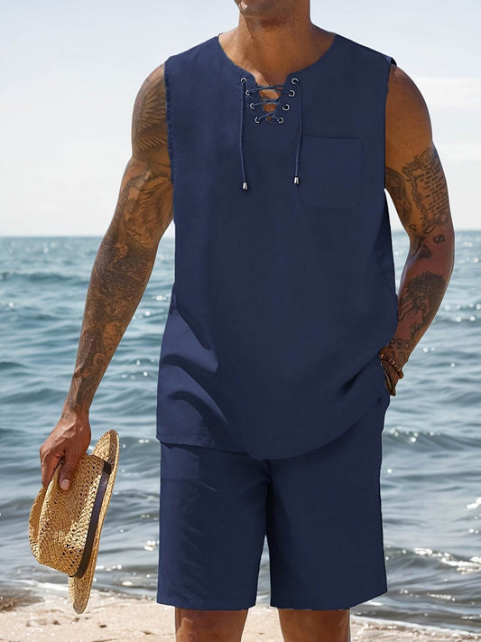 Men's Casual Sleeveless Tank Top & Shorts Set - Breathable Summer Activewear - Buy Center US