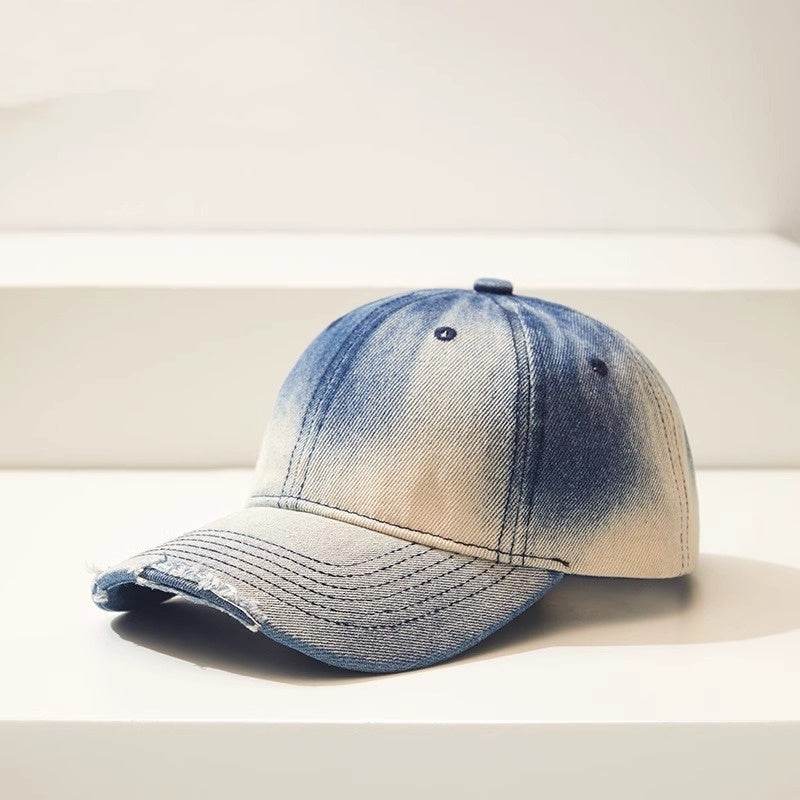 Distressed Gradient Denim Baseball Cap - Adjustable & Fashionable for All Seasons - Buy Center US