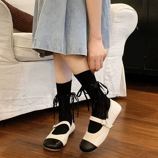 Women’s Mid-Calf Socks with Bow Strap - Stylish and Comfortable - Buy Center US