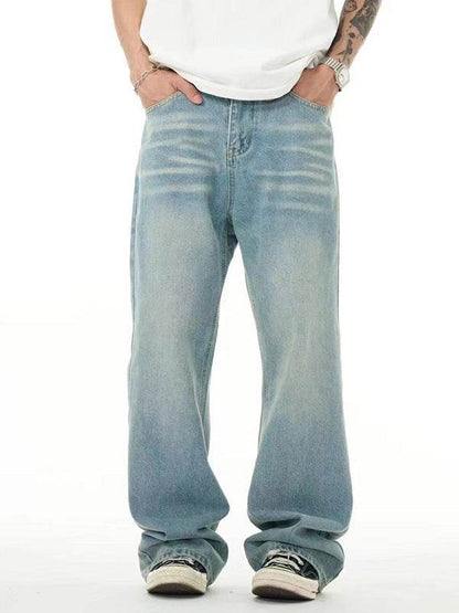Buycenter Light Blue Washed Jeans - Loose Straight Wide Leg Fit - Buy Center US