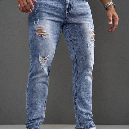 Men's Distressed Skinny Jeans - Stretchy Casual Pants with Frayed Hem - Buy Center US