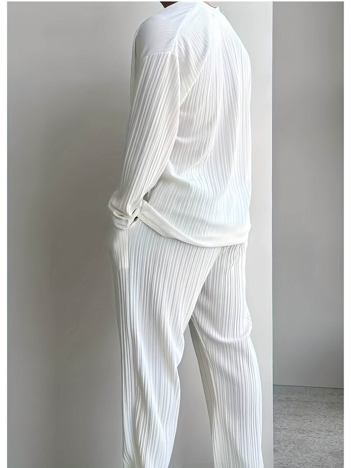 Men's Elegant Striped Button-Up Shirt & Pants Set - V-Neck Beach Attire - Buy Center US