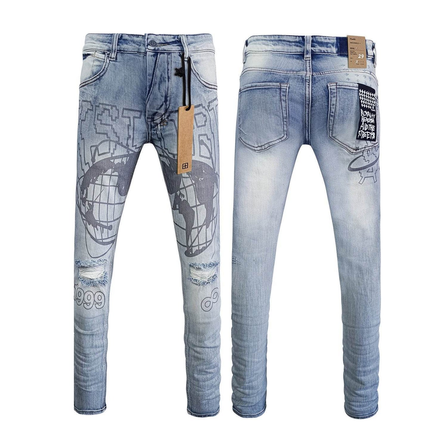 High Street Casual Men's Straight Ripped Jeans - Micro Elasticity Denim - Buy Center US