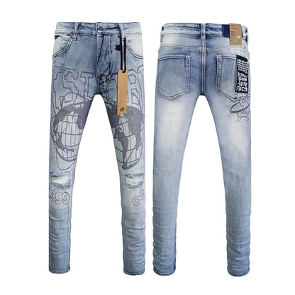 High Street Casual Men's Straight Ripped Jeans - Micro Elasticity Denim - Buy Center US