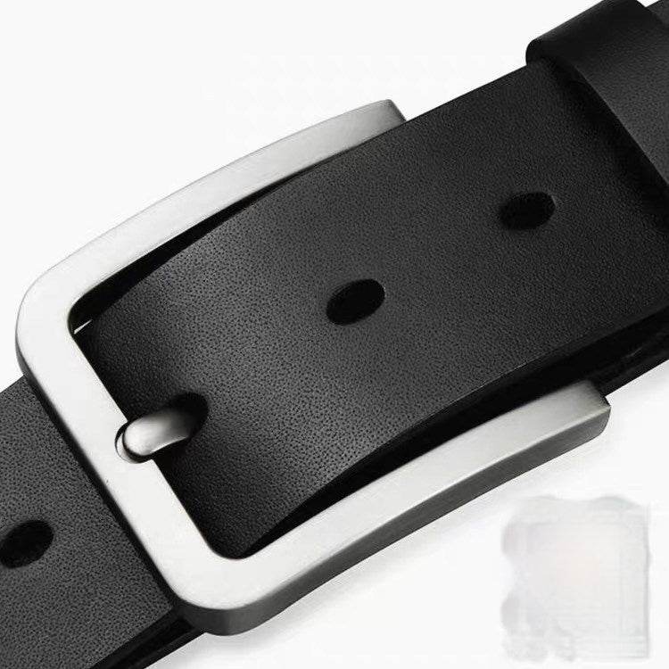 Buycenter Men's Cowhide Leather Belt - Single-Layer with Alloy Buckle - Buy Center US