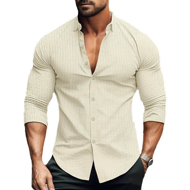Buycenter Men's Solid Color Long-Sleeved Shirt - Casual Cardigan Style - Buy Center US