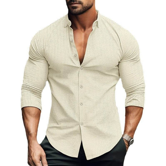Buycenter Men's Solid Color Long-Sleeved Shirt - Casual Cardigan Style - Buy Center US