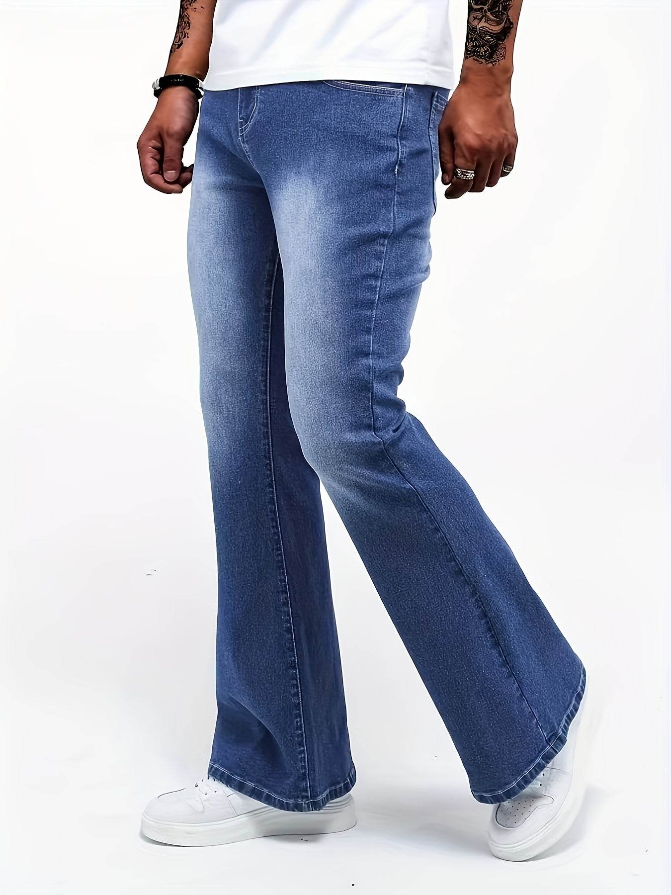 Men's Stretch Denim Flare Jeans - Casual Mid-Rise Comfort Fit Blue - Buy Center US