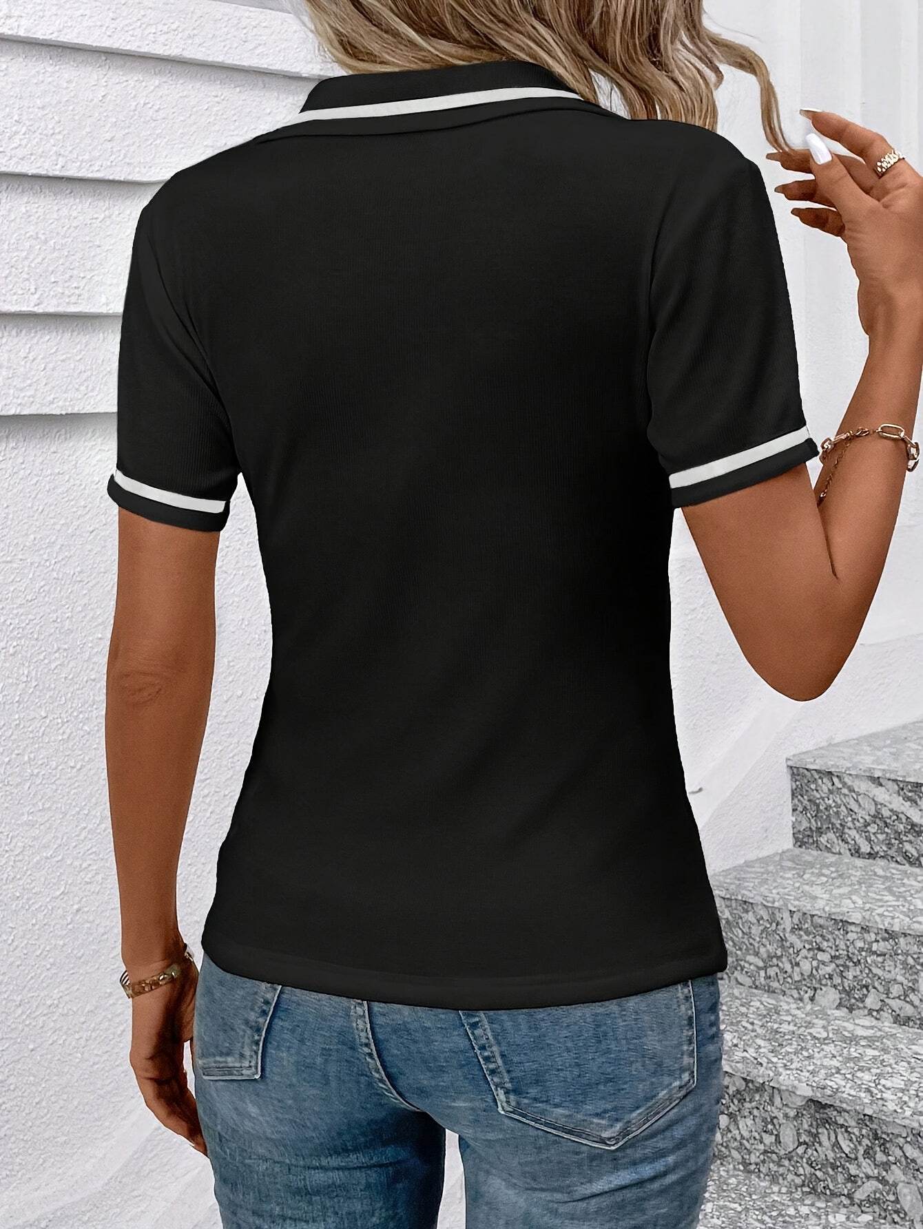 Chic Black Shirt White Accents Versatile Style - Buy Center US