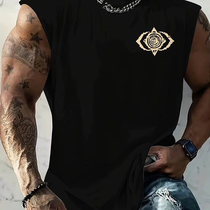 Men's Vintage Patterned Sleeveless Top - Casual Crew Neck Design - Buy Center US